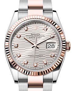 Rolex Datejust 36 Rose Gold/Steel Silver Fluted Motif Diamond Dial & Fluted Bezel Oyster Bracelet 126231 - BRAND NEW