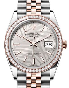 Rolex Datejust 36 Rose Gold/Steel Silver Palm Motif Dial Diamond Bezel Jubilee Bracelet 126281RBR - BRAND NEW