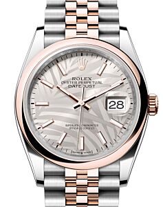 Rolex Datejust 36 Rose Gold/Steel Silver Palm Motif Dial Domed Bezel Jubilee Bracelet 126201 - BRAND NEW
