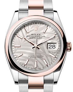 Rolex Datejust 36 Rose Gold/Steel Silver Palm Motif Dial Domed Bezel Oyster Bracelet 126201 - BRAND NEW