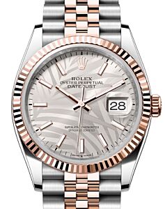Rolex Datejust 36 Rose Gold/Steel Silver Palm Motif Dial Fluted Bezel Jubilee Bracelet 126231 - BRAND NEW