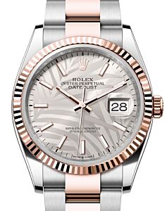 Rolex Datejust 36 Rose Gold/Steel Silver Palm Motif Dial Fluted Bezel Oyster Bracelet 126231 - BRAND NEW