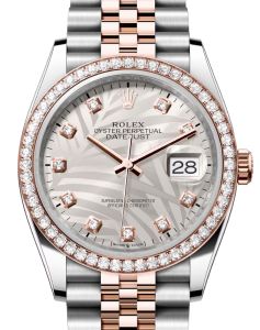 Rolex Datejust 36 Rose Gold/Steel Silver Palm Motif Diamond Dial & Diamond Bezel Jubilee Bracelet 126281RBR - BRAND NEW