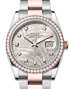Rolex Datejust 36 Rose Gold/Steel Silver Palm Motif Diamond Dial & Diamond Bezel Oyster Bracelet 126281RBR - BRAND NEW
