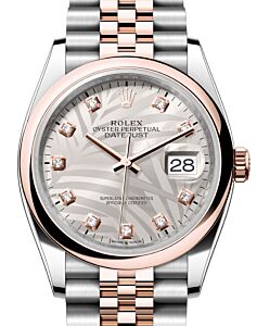 Rolex Datejust 36 Rose Gold/Steel Silver Palm Motif Diamond Dial & Domed Bezel Jubilee Bracelet 126201 - BRAND NEW