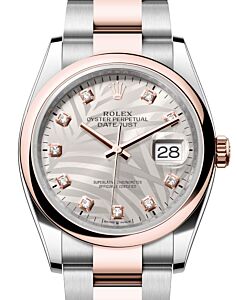 Rolex Datejust 36 Rose Gold/Steel Silver Palm Motif Diamond Dial & Domed Bezel Oyster Bracelet 126201 - BRAND NEW