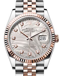 Rolex Datejust 36 Rose Gold/Steel Silver Palm Motif Diamond Dial & Fluted Bezel Jubilee Bracelet 126231 - BRAND NEW