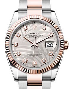 Rolex Datejust 36 Rose Gold/Steel Silver Palm Motif Diamond Dial & Fluted Bezel Oyster Bracelet 126231 - BRAND NEW