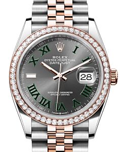 Rolex Datejust 36 Rose Gold/Steel "Wimbledon" Slate Roman Dial Diamond Bezel Jubilee Bracelet 126281RBR - BRAND NEW