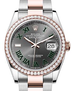 Rolex Datejust 36 Rose Gold/Steel "Wimbledon" Slate Roman Dial Diamond Bezel Oyster Bracelet 126281RBR - BRAND NEW