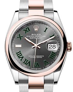 Rolex Datejust 36 Rose Gold/Steel "Wimbledon" Slate Roman Dial & Domed Bezel Oyster Bracelet 126201 - BRAND NEW