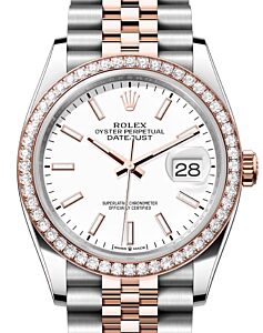 Rolex Datejust 36 Rose Gold/Steel White Index Dial & Diamond Bezel Jubilee Bracelet 126281RBR - BRAND NEW