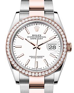 Rolex Datejust 36 Rose Gold/Steel White Index Dial & Diamond Bezel Oyster Bracelet 126281RBR - BRAND NEW
