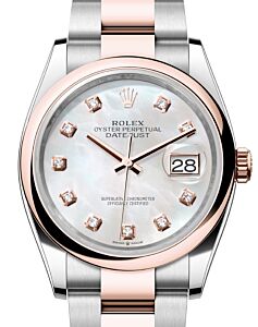 Rolex Datejust 36 Rose Gold/Steel White Mother of Pearl Diamond Dial & Domed Bezel Oyster Bracelet 126201 - BRAND NEW