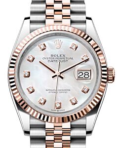 Rolex Datejust 36 Rose Gold/Steel White Mother of Pearl Diamond Dial & Fluted Bezel Jubilee Bracelet 126231 - BRAND NEW