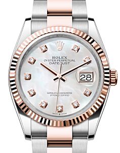 Rolex Datejust 36 Rose Gold/Steel White Mother of Pearl Diamond Dial & Fluted Bezel Oyster Bracelet 126231 - BRAND NEW