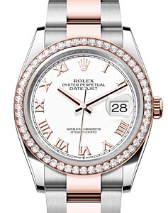 Rolex Datejust 36 Rose Gold/Steel White Roman Dial & Diamond Bezel Oyster Bracelet 126281RBR - BRAND NEW