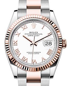 Rolex Datejust 36 Rose Gold/Steel White Roman Dial & Fluted Bezel Oyster Bracelet 126231 - BRAND NEW