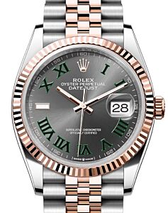 Rolex Datejust 36 Rose Gold/Steel "Wimbledon" Slate Roman Dial & Fluted Bezel Jubilee Bracelet 126231 - BRAND NEW