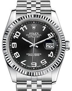 Rolex Datejust 36 White Gold/Steel Black Concentric Circle Arabic Dial & Fluted Bezel Jubilee Bracelet 116234