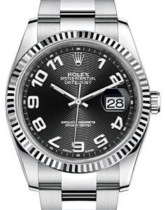 Rolex Datejust 36 White Gold/Steel Black Concentric Circle Arabic Dial & Fluted Bezel Oyster Bracelet 116234 