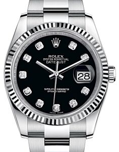 Rolex Datejust 36 White Gold/Steel Black Diamond Dial & Fluted Bezel Oyster Bracelet 116234 