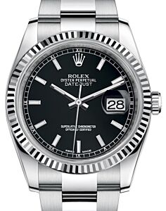 Rolex Datejust 36 White Gold/Steel Black Index Dial & Fluted Bezel Oyster Bracelet 116234