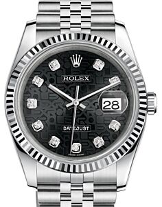 Rolex Datejust 36 White Gold/Steel Black Jubilee Diamond Dial & Fluted Bezel Jubilee Bracelet 116234