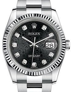 Rolex Datejust 36 White Gold/Steel Black Jubilee Diamond Dial & Fluted Bezel Oyster Bracelet 116234