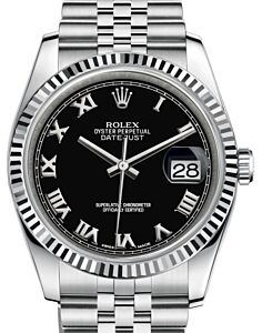 Rolex Datejust 36 White Gold/Steel Black Roman Dial & Fluted Bezel Jubilee Bracelet 116234 - PRE-OWNED