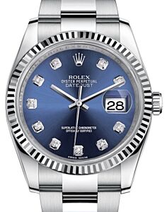 Rolex Datejust 36 White Gold/Steel Blue Diamond Dial & Fluted Bezel Oyster Bracelet 116234