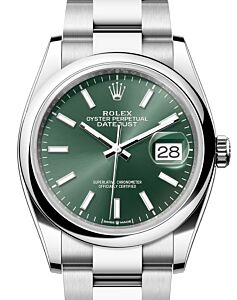 Rolex Datejust 36 Stainless Steel Mint Green Index Dial & Smooth Domed Bezel Oyster Bracelet 126200 - BRAND NEW