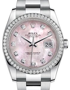 Rolex Datejust 36 White Gold/Steel Pink Mother of Pearl Diamond Dial & Diamond Bezel Oyster Bracelet 116244 - BRAND NEW