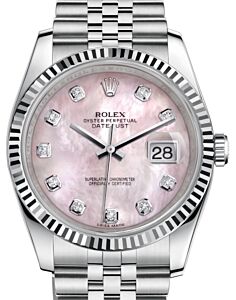 Rolex Datejust 36 White Gold/Steel Pink Mother of Pearl Diamond Dial & Fluted Bezel Jubilee Bracelet 116234 