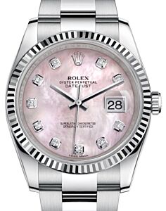 Rolex Datejust 36 White Gold/Steel Pink Mother of Pearl Diamond Dial & Fluted Bezel Oyster Bracelet 116234