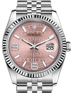Rolex Datejust 36 White Gold/Steel Pink Waves Diamond Dial & Fluted Bezel Jubilee Bracelet 116234