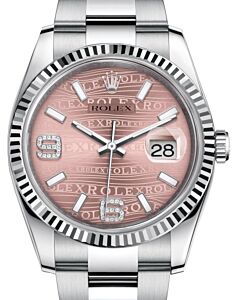 Rolex Datejust 36 White Gold/Steel Pink Waves Diamond Dial & Fluted Bezel Oyster Bracelet 116234