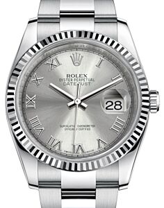 Rolex Datejust 36 White Gold/Steel Rhodium Roman Dial & Fluted Bezel Oyster Bracelet 116234