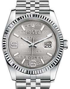 Rolex Datejust 36 White Gold/Steel Rhodium Waves Diamond Dial & Fluted Bezel Jubilee Bracelet 116234 