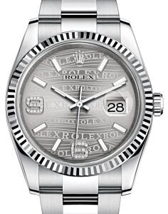 Rolex Datejust 36 White Gold/Steel Rhodium Waves Diamond Dial & Fluted Bezel Oyster Bracelet 116234 
