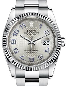 Rolex Datejust 36 White Gold/Steel Silver Deco Diagonal Motif Arabic Dial & Fluted Bezel Oyster Bracelet 116234