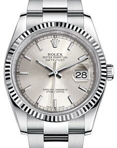 Rolex Datejust 36 White Gold/Steel Silver Index Dial & Fluted Bezel Oyster Bracelet 116234