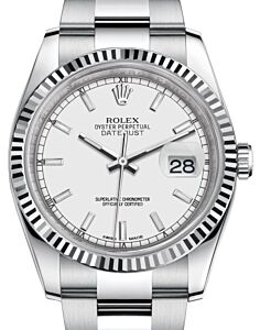 Rolex Datejust 36 White Gold/Steel White Index Dial & Fluted Bezel Oyster Bracelet 116234 