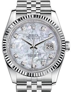 Rolex Datejust 36 White Gold/Steel White Mother of Pearl Diamond Dial & Fluted Bezel Jubilee Bracelet 116234