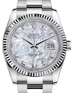 Rolex Datejust 36 White Gold/Steel White Mother of Pearl Diamond Dial & Fluted Bezel Oyster Bracelet 116234