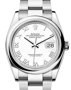 Rolex Datejust 36 Stainless Steel White Roman Dial & Smooth Domed Bezel Oyster Bracelet 126200 - BRAND NEW