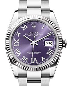 Rolex Datejust 36 White Gold/Steel Aubergine Roman VI/IX Diamond Dial & Fluted Bezel Oyster Bracelet 126234 - BRAND NEW