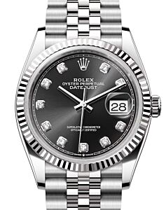 Rolex Datejust 36 White Gold/Steel Black Diamond Dial & Fluted Bezel Jubilee Bracelet 126234 - BRAND NEW