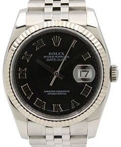 Rolex Datejust 36 White Gold/Steel Black Roman Dial & Fluted Bezel Jubilee Bracelet 116234 - PRE-OWNED