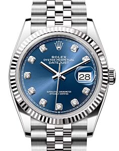Rolex Datejust 36 White Gold/Steel Blue Diamond Dial & Fluted Bezel Jubilee Bracelet 126234 - BRAND NEW